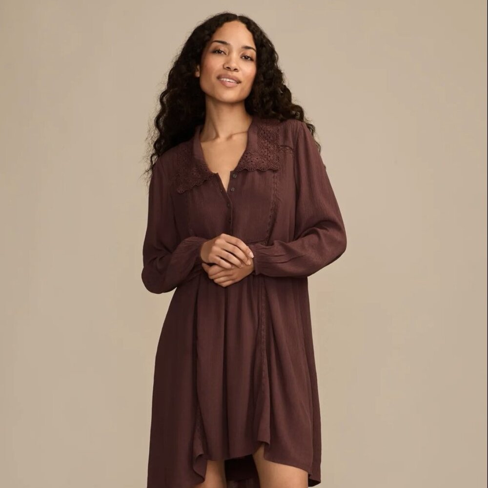Lucky Brand Peter Pan Collar Mini Dress - Burgundy - M